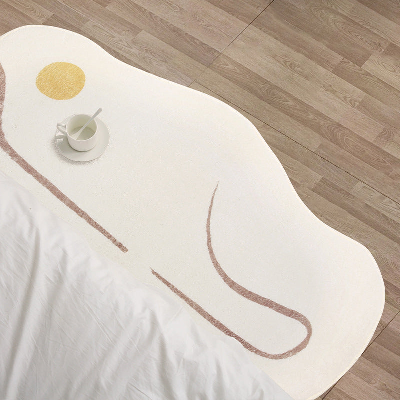 White Casual Rug Polyester Stripe Rug Non-Slip Backing Rug for Drawing Room