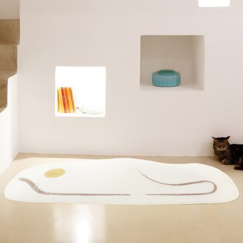 White Casual Rug Polyester Stripe Rug Non-Slip Backing Rug for Drawing Room