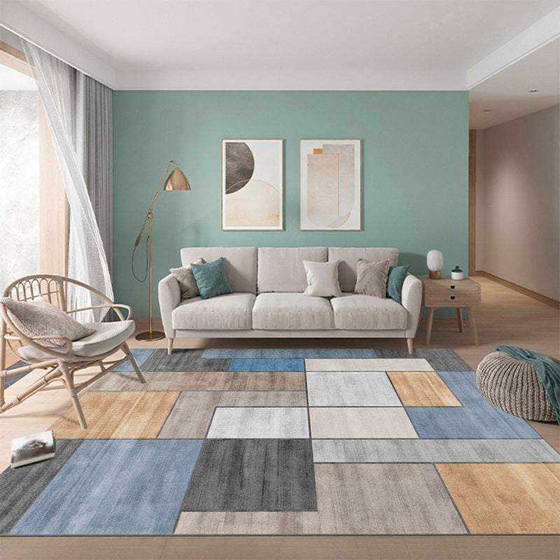 Brown Modern Rug Polyester Square Rug Non-Slip Backing Rug for Living Room
