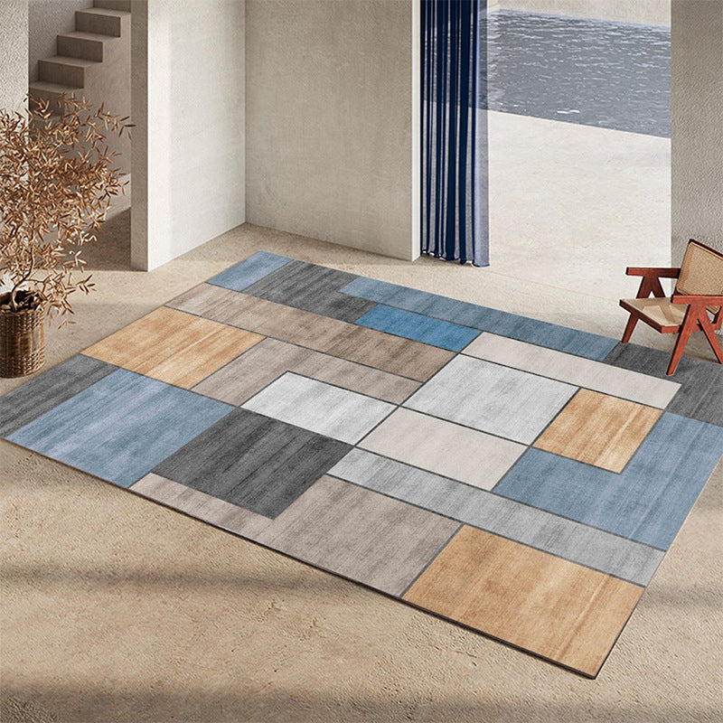 Brown Modern Rug Polyester Square Rug Non-Slip Backing Rug for Living Room