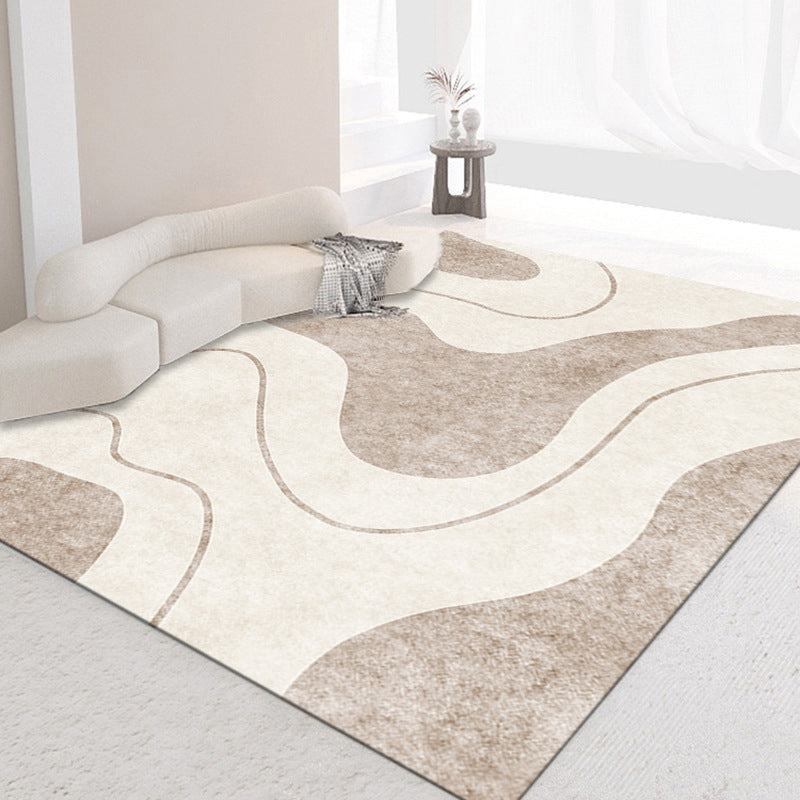 Light Brown Line Rug Polyester Simple Rug Non-Slip Backing Rug for Home Decor