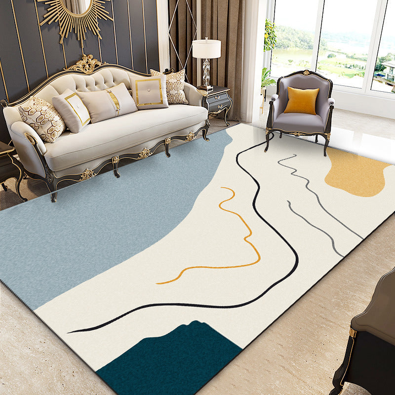 Beige Color Piece Rug Polyester Line Indoor Rug Non-Slip Backing Rug for living Room