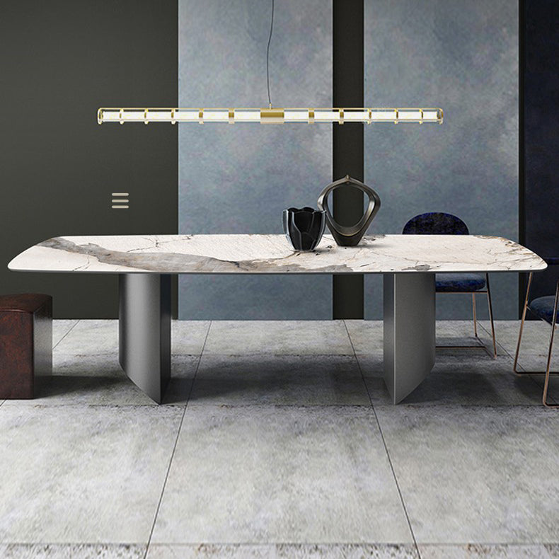 Mesa de comedor de piedra sinterizada para mesa rectangular de restaurantes con pedestal doble