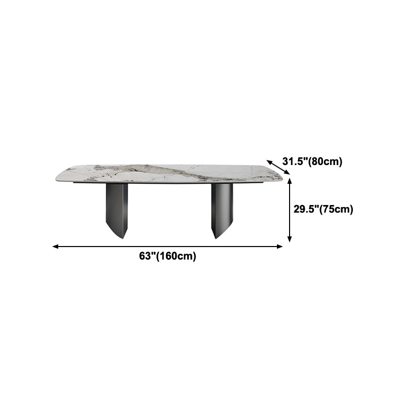 Mesa de comedor de piedra sinterizada para mesa rectangular de restaurantes con pedestal doble