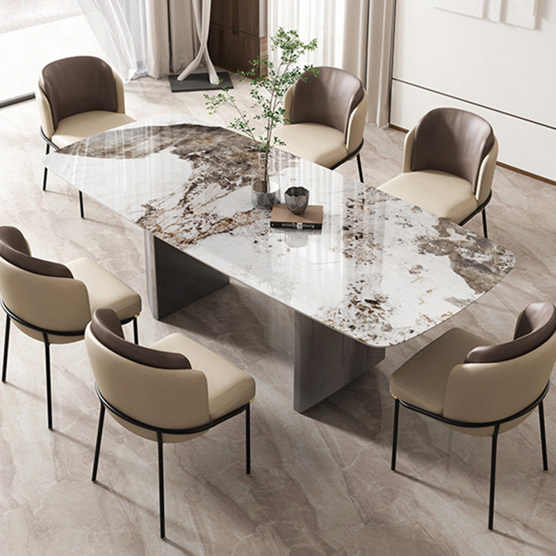 Mesa de mesa de piedra sinterizada de lujo con pedestal gris doble