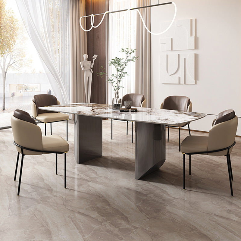 Mesa de mesa de piedra sinterizada de lujo con pedestal gris doble