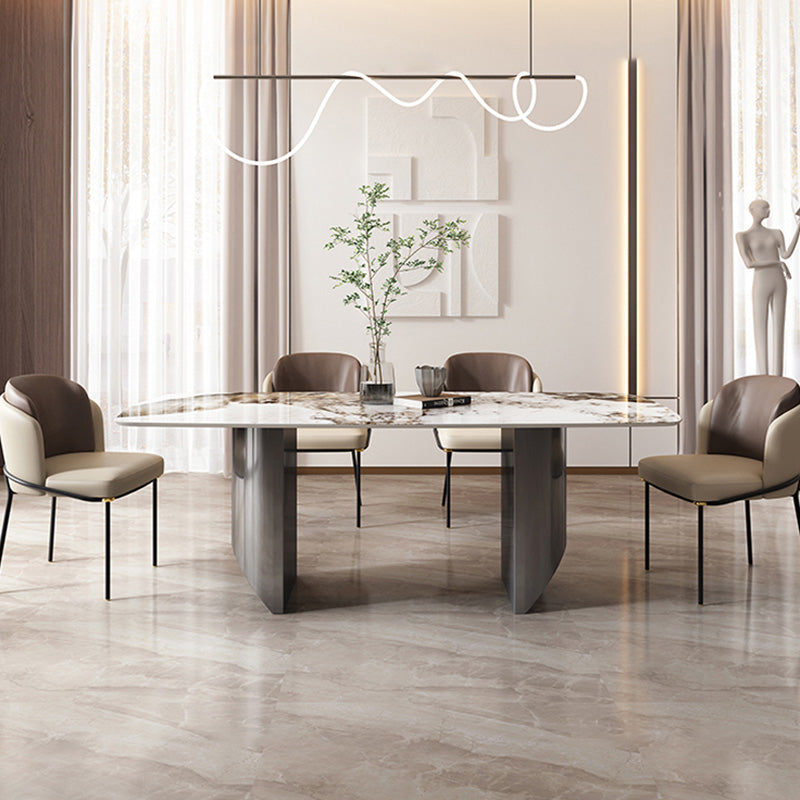 Mesa de mesa de piedra sinterizada de lujo con pedestal gris doble