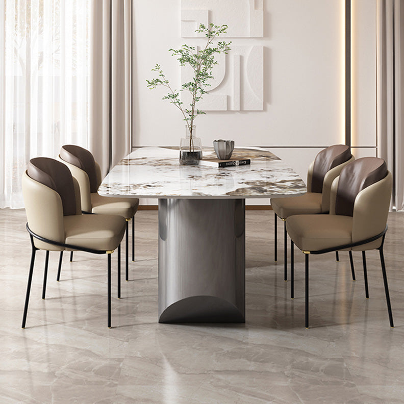 Mesa de mesa de piedra sinterizada de lujo con pedestal gris doble