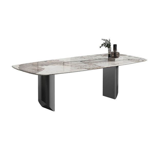 Mesa de mesa de piedra sinterizada de lujo con pedestal gris doble