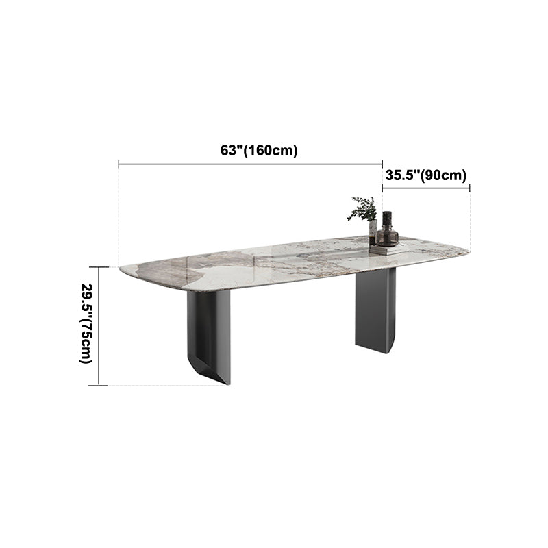Mesa de mesa de piedra sinterizada de lujo con pedestal gris doble