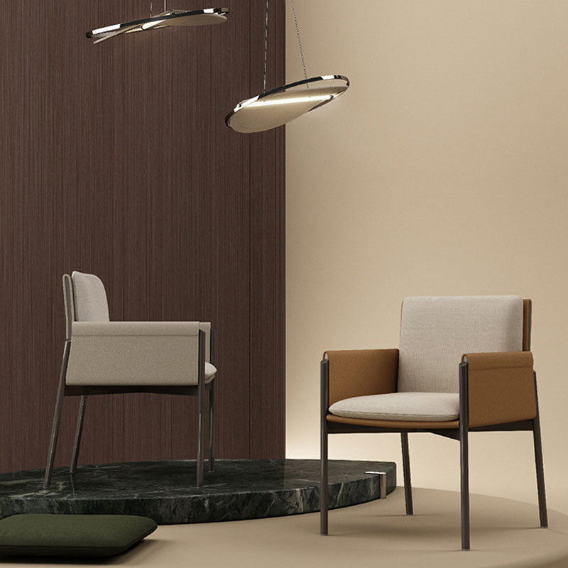 Silla de comedor de tela de lino minimalista, silla individual con brazo trasero sólido para cocina