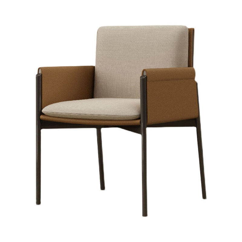 Silla de comedor de tela de lino minimalista, silla individual con brazo trasero sólido para cocina