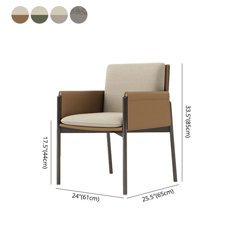 Silla de comedor de tela de lino minimalista, silla individual con brazo trasero sólido para cocina