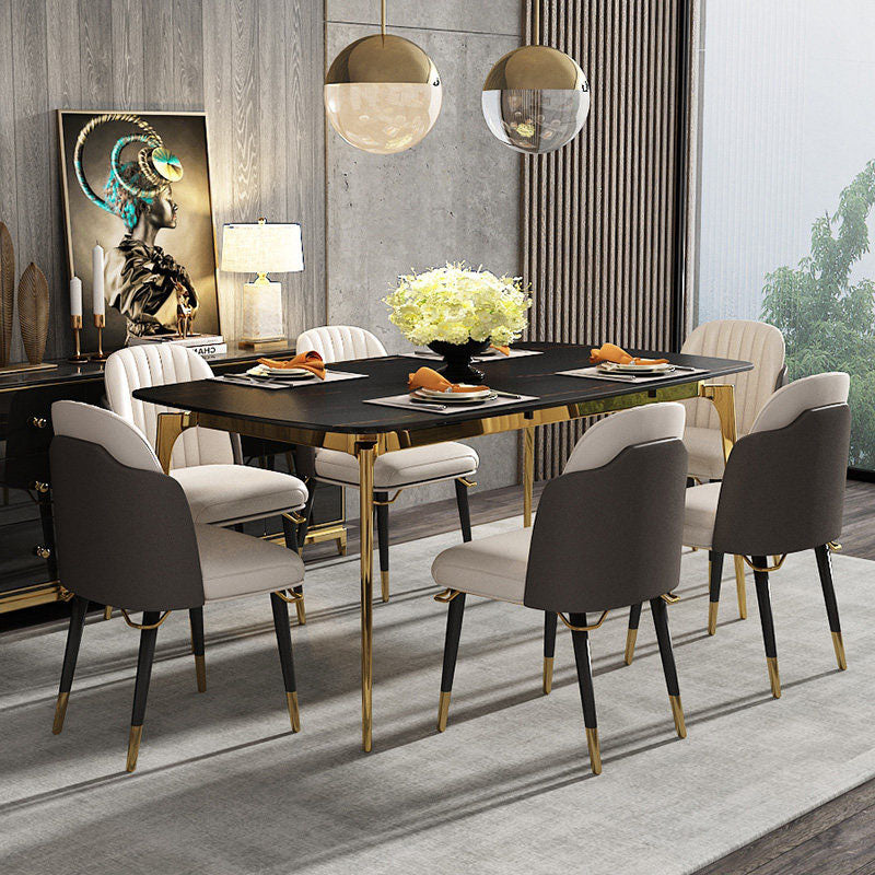 Sillas de comedor de cuero de estilo minimalista tapizadas sin brazos con respaldo sólido (juego de 4)