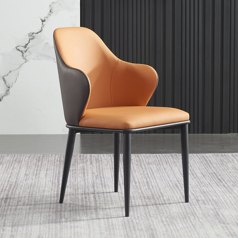 Minimalist Style Leather Dining Chair Solid Back Arm Upholstered Single Chair