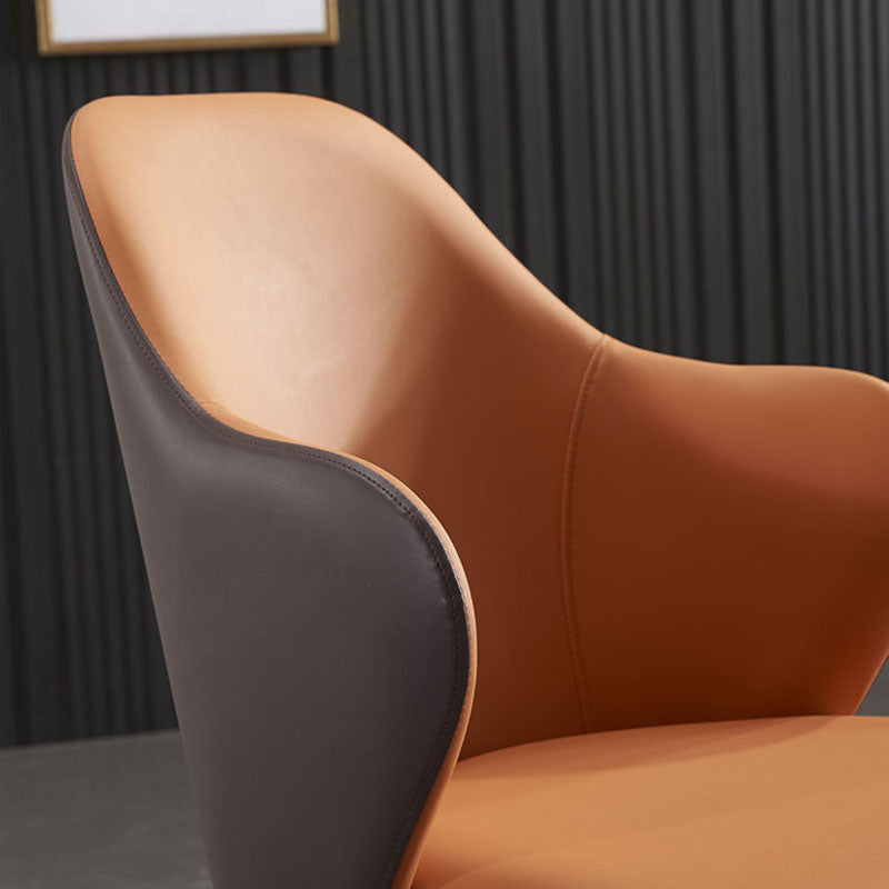 Minimalist Style Leather Dining Chair Solid Back Arm Upholstered Single Chair