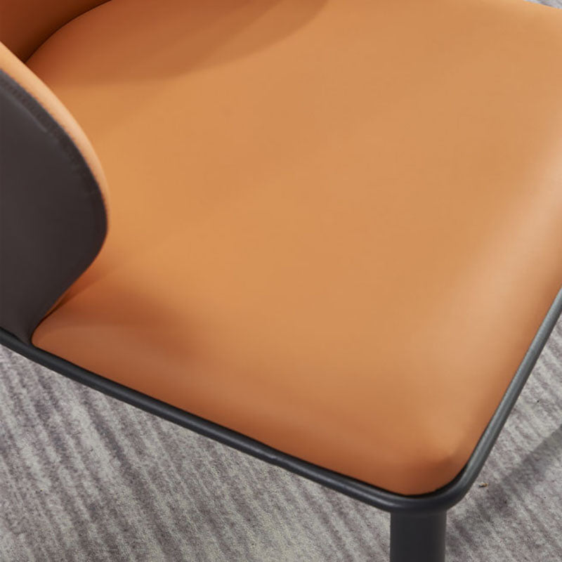 Minimalist Style Leather Dining Chair Solid Back Arm Upholstered Single Chair