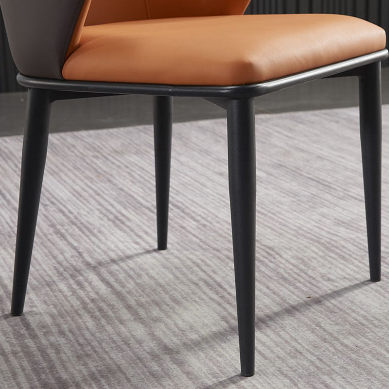 Minimalist Style Leather Dining Chair Solid Back Arm Upholstered Single Chair
