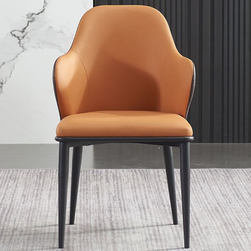 Chaise de salle à manger en cuir de style minimaliste, chaise simple rembourrée avec bras arrière solide