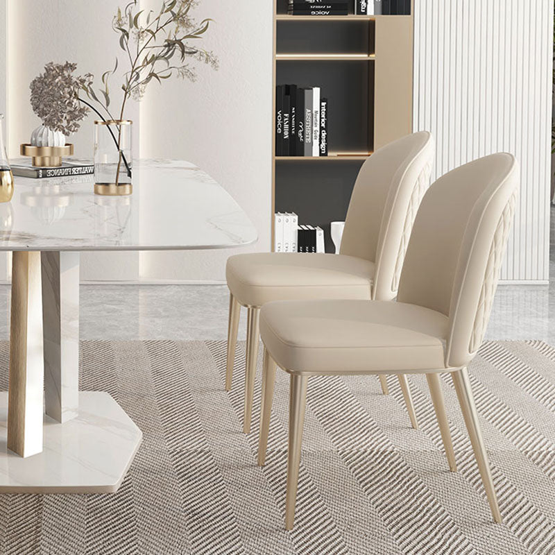 Silla de comedor de metal de estilo escandinavo, silla de comedor sin brazos con respaldo sólido (juego de 2)