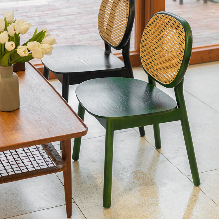 Silla de comedor tradicional sin brazos, silla lateral con respaldo abierto y patas de madera