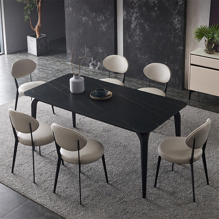 Restaurante contemporáneo Silla lateral de cuero Silla de comedor con respaldo abierto y patas negras