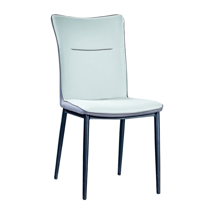 Sillas de comedor tapizadas de cuero Sillas laterales con respaldo sólido con patas de metal