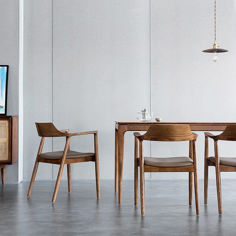 Silla de comedor de madera tradicional, sillas de comedor de cuero sintético para uso doméstico