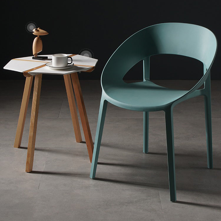 Plástico de estilo minimalista que cena la parte posterior abierta de la silla sin brazos que cena la silla lateral