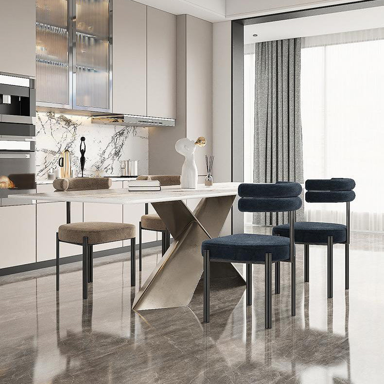 Contemporary Velvet Armless Side Chair Matte Finish Open Back Dining Chair