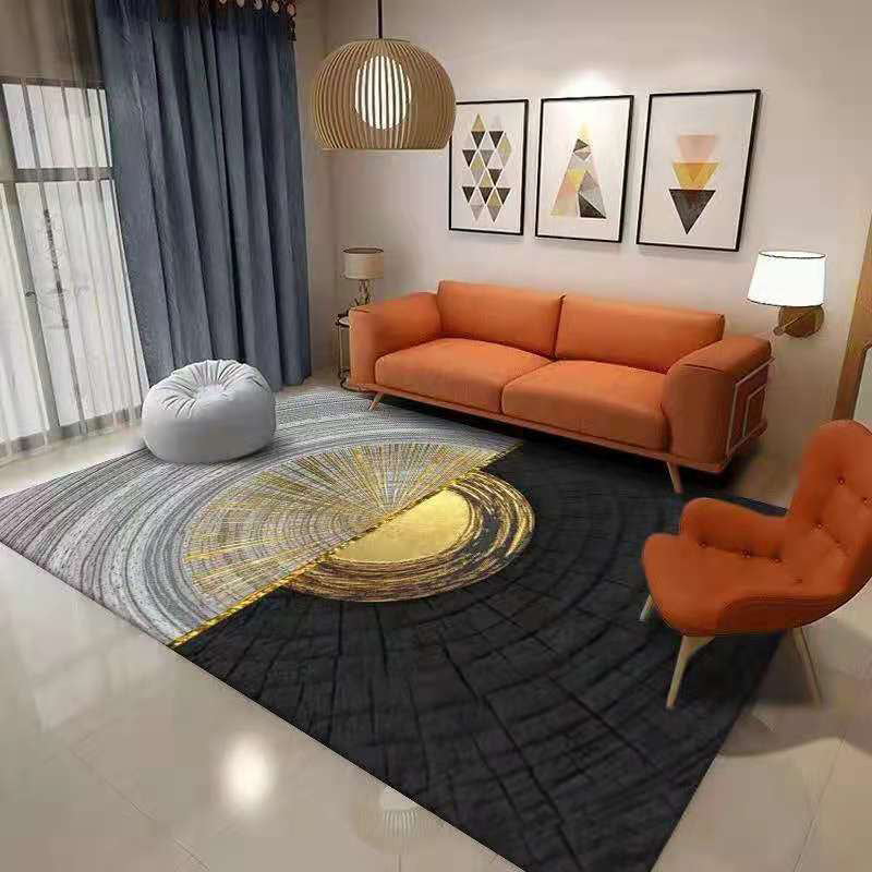 Black Modern Rug Polyester Wave Point Rug Non-Slip Backing Rug for Living Room