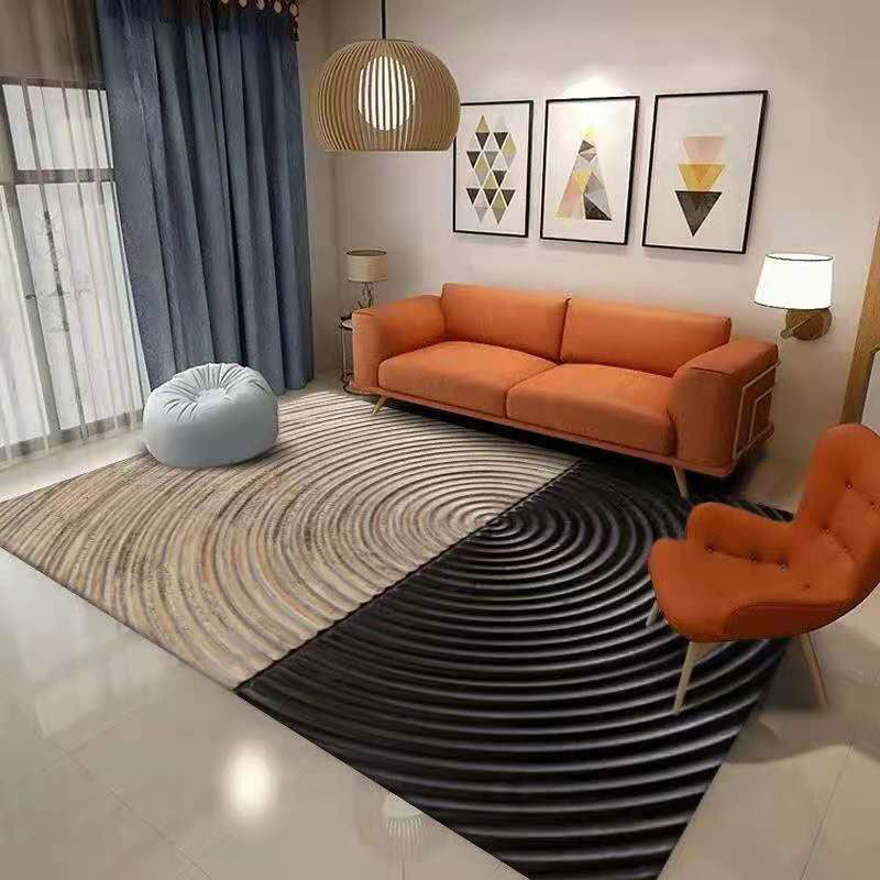 Black Modern Rug Polyester Wave Point Rug Non-Slip Backing Rug for Living Room