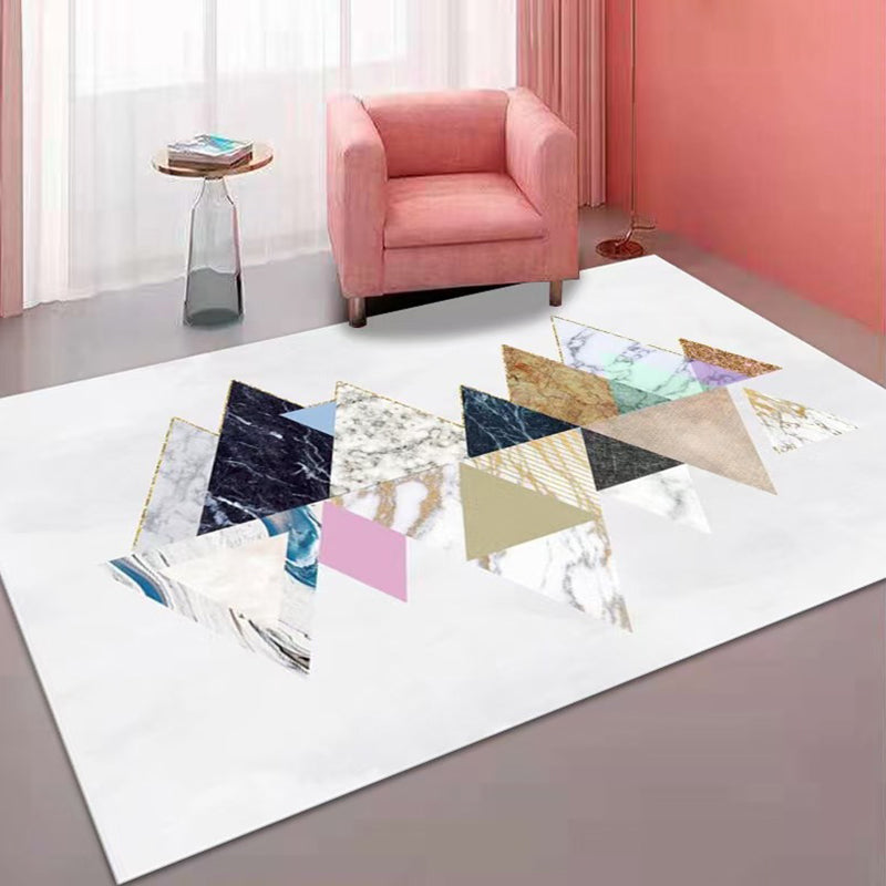 White Geometric Print Rug Polyester Simple Rug Washable Rug for Drawing Room