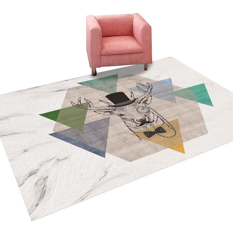 White Geometric Print Rug Polyester Simple Rug Washable Rug for Drawing Room