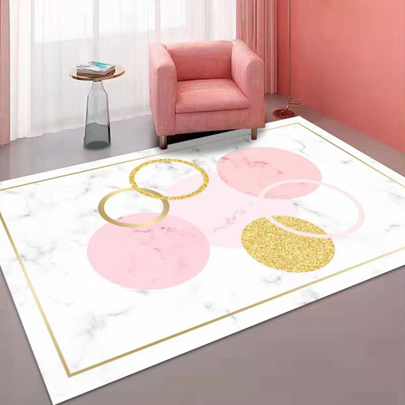 White Geometric Print Rug Polyester Simple Rug Washable Rug for Drawing Room