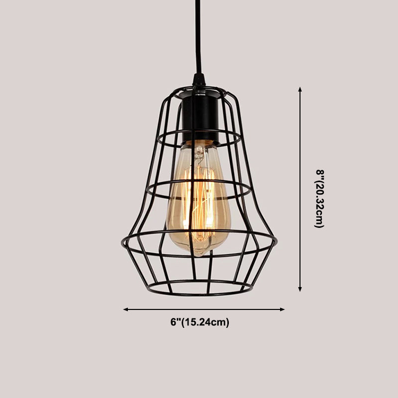 Black Caged Pendant Lighting Industrial Metal 1-Light Restaurant Suspension Light