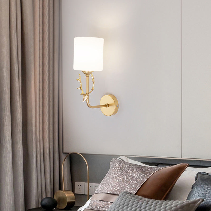 Lámpara de luz cilíndrica de vidrio de estilo simple lámpara de pared de una cabeza para dormitorio