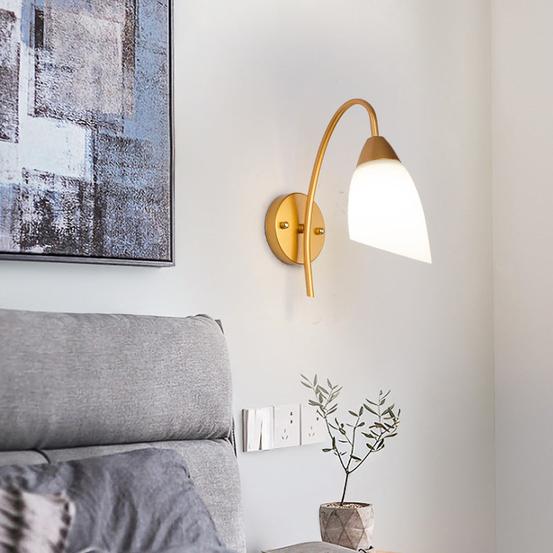 Simple Style White Glass Sconce Light Fixtures One Head Wall Lamp for Bedroom