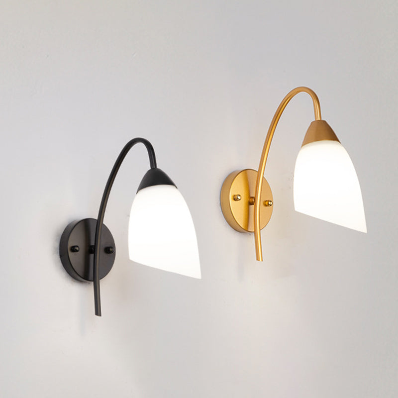 Simple Style White Glass Sconce Light Fixtures One Head Wall Lamp for Bedroom