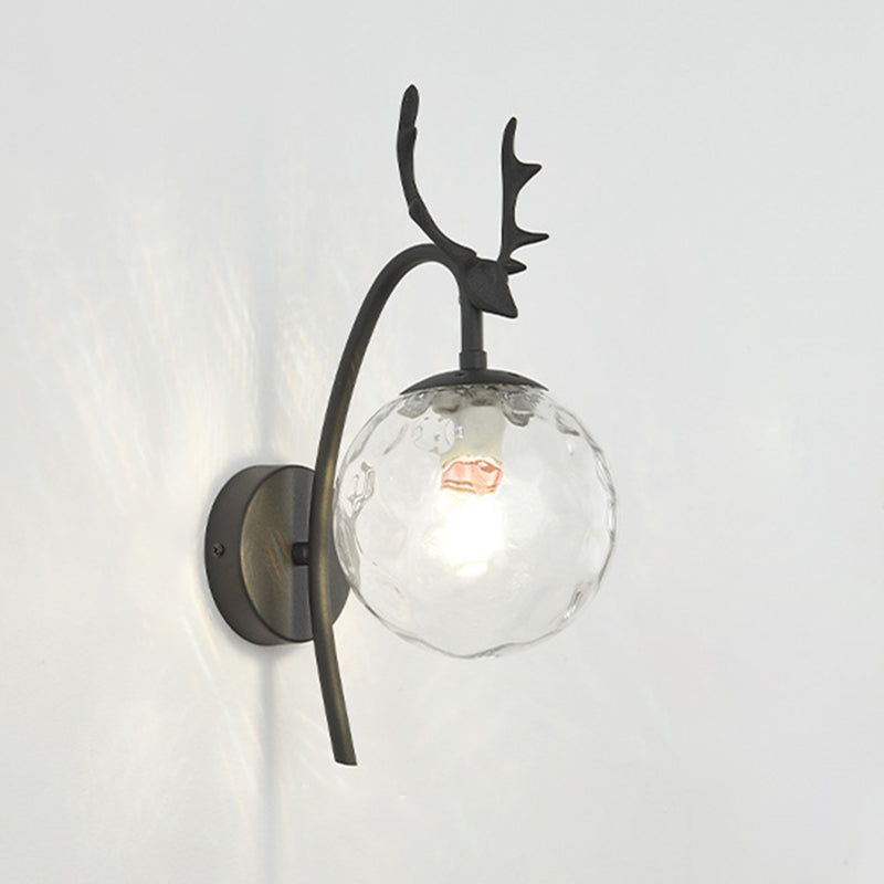 Lámpara de lámparas de apliques de pelota de vidrio de estilo simple Lámpara de pared de asta de una cabeza para dormitorio