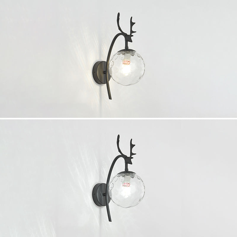 Lámpara de lámparas de apliques de pelota de vidrio de estilo simple Lámpara de pared de asta de una cabeza para dormitorio