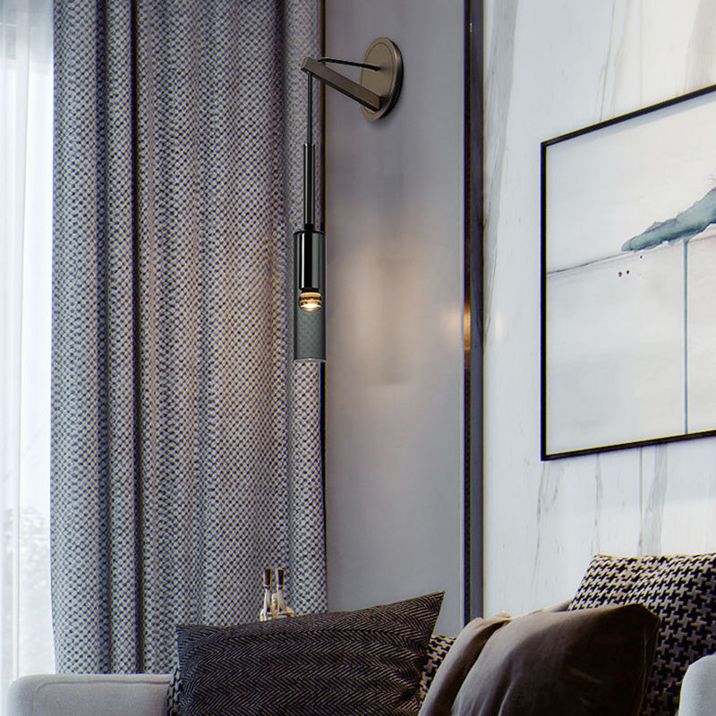 Zeitgenössische Glaswandleuchter 1 Kopf Langes Zylinderwandmontage Licht für Wohnzimmer