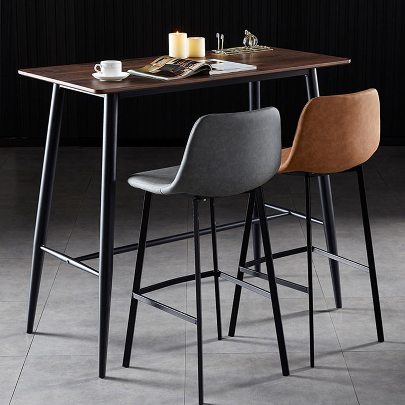 Modern Armless Backrest Counter Stool Iron Household Bar Stool with Leather Cushion