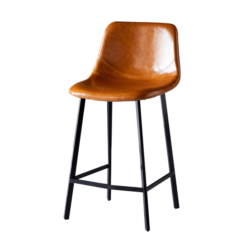 Modern Armless Backrest Counter Stool Iron Household Bar Stool with Leather Cushion