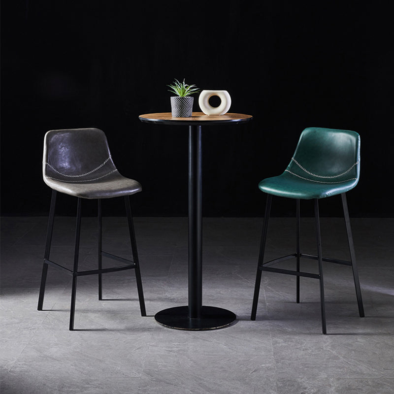 Modern Armless Backrest Counter Stool Iron Household Bar Stool with Leather Cushion