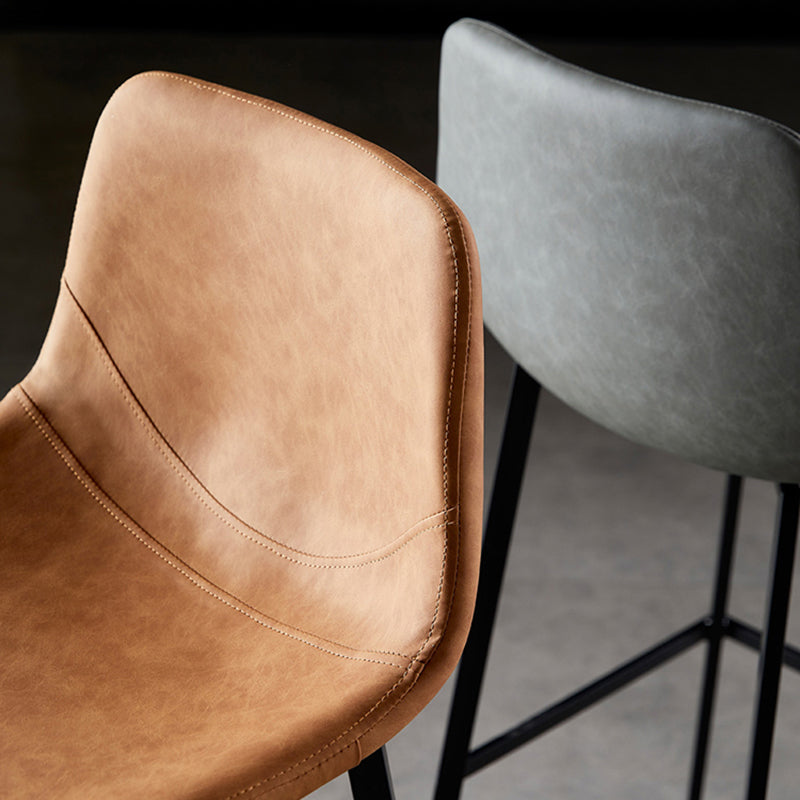Modern Armless Backrest Counter Stool Iron Household Bar Stool with Leather Cushion