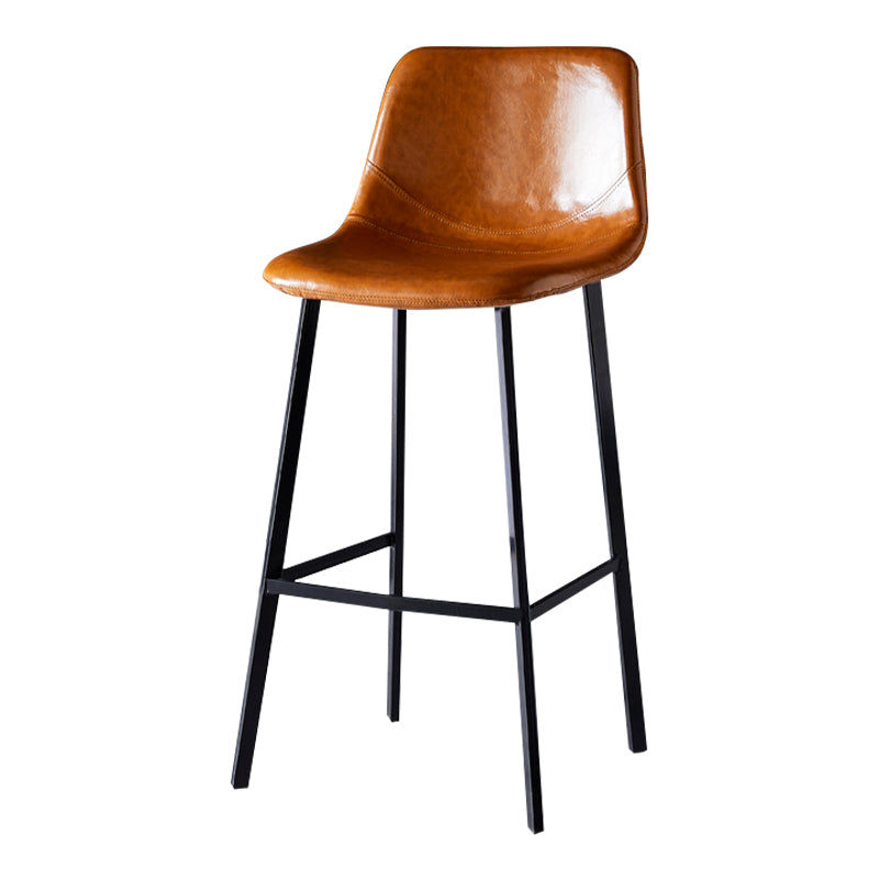 Modern Armless Backrest Counter Stool Iron Household Bar Stool with Leather Cushion