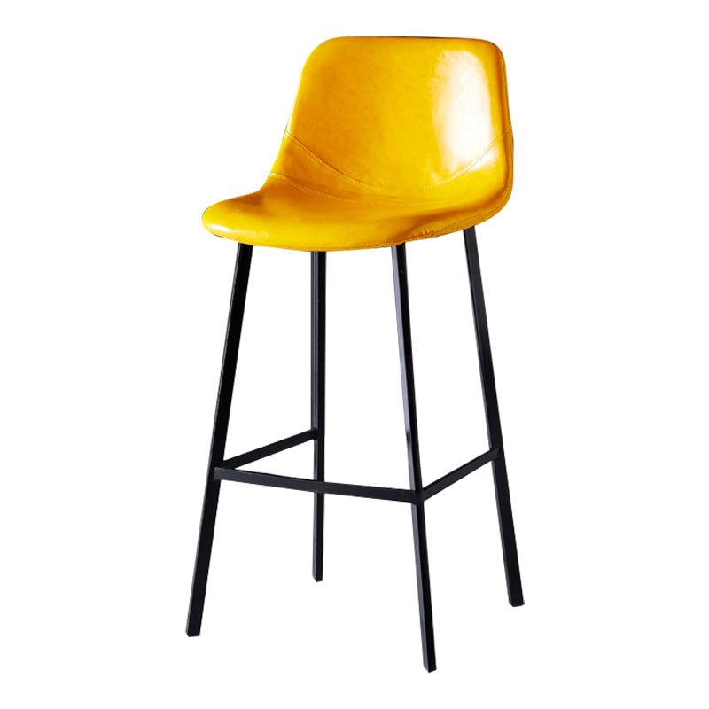 Modern Armless Backrest Counter Stool Iron Household Bar Stool with Leather Cushion