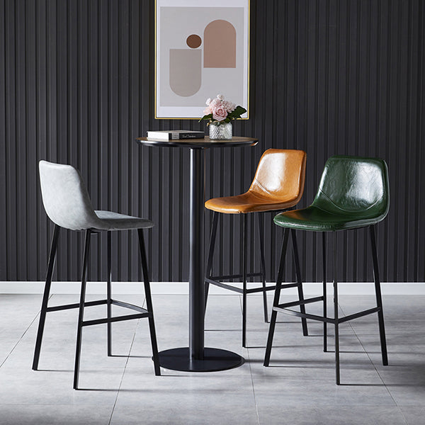 Modern Armless Backrest Counter Stool Iron Household Bar Stool with Leather Cushion