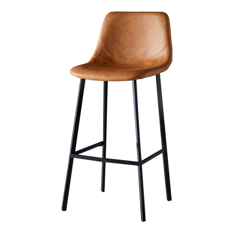 Modern Armless Backrest Counter Stool Iron Household Bar Stool with Leather Cushion